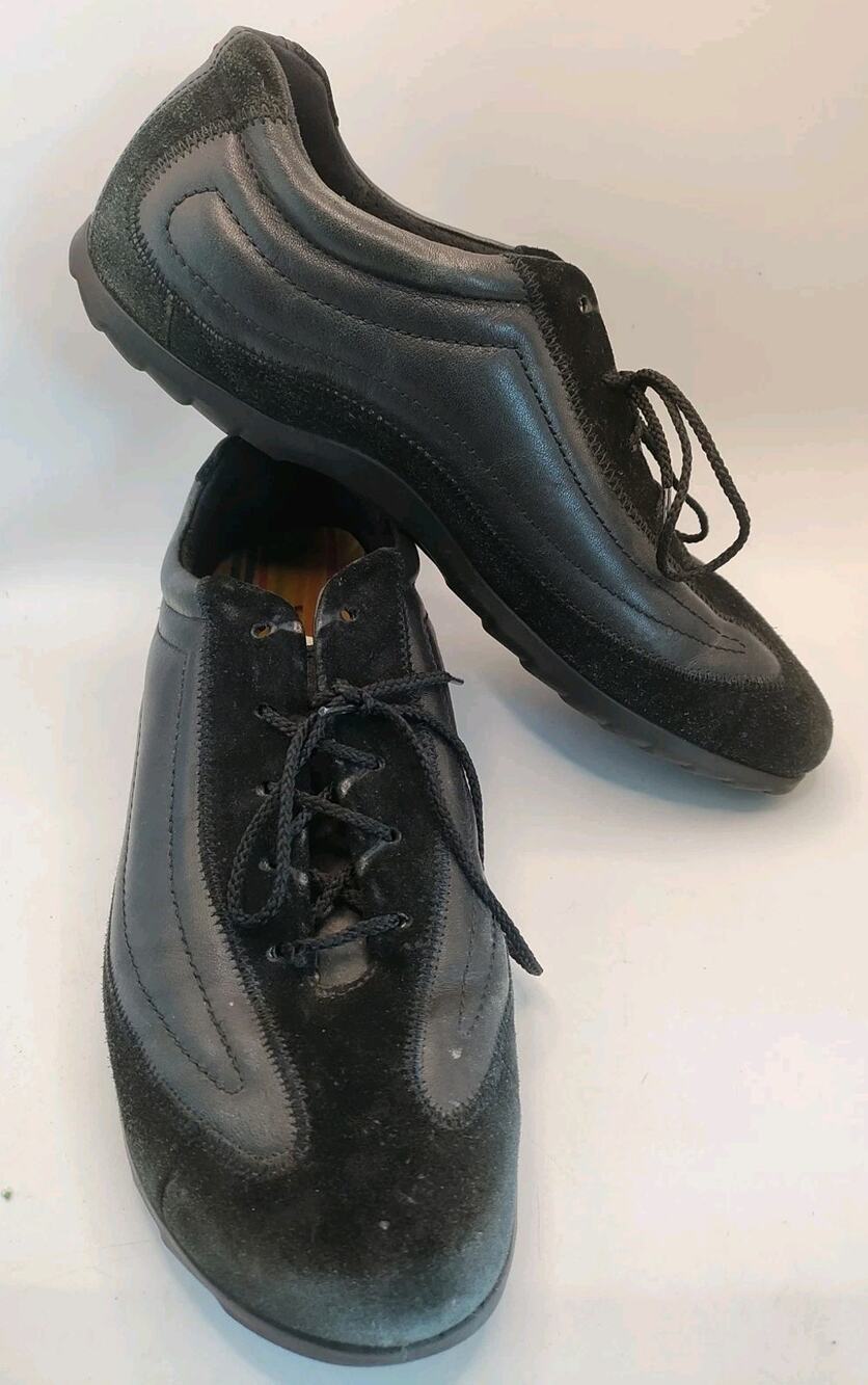ECCO Black Leather Suede Sneakers Low Top Casual Comfort Walking Shoes Women 9